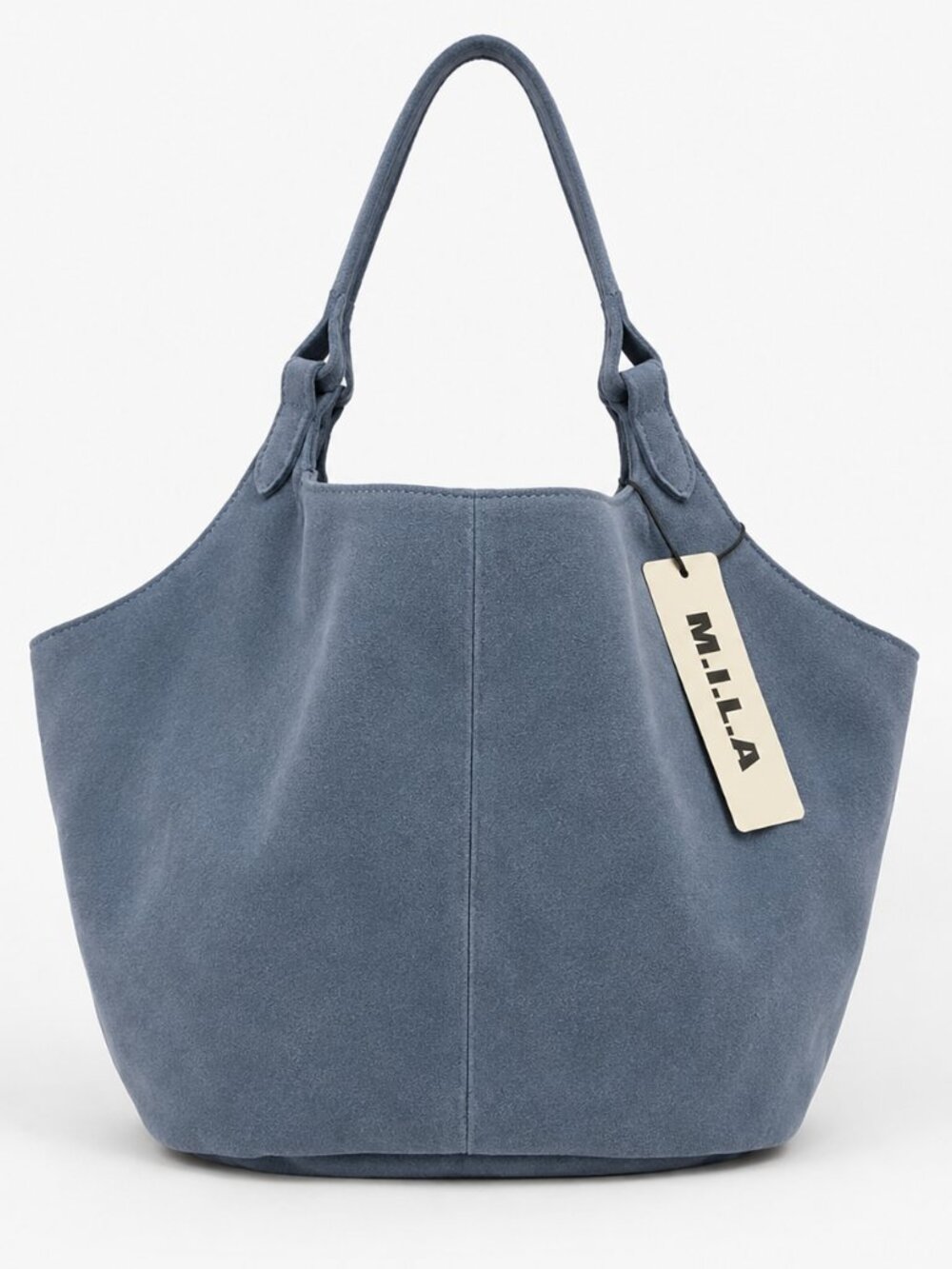 M.I.L.A Made in Los Angeles Denim Blue Suede Leather Luxe Tote Bag NWT